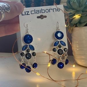 BRAND NEW Liz Claiborne Dangling Blue Gem Earrings